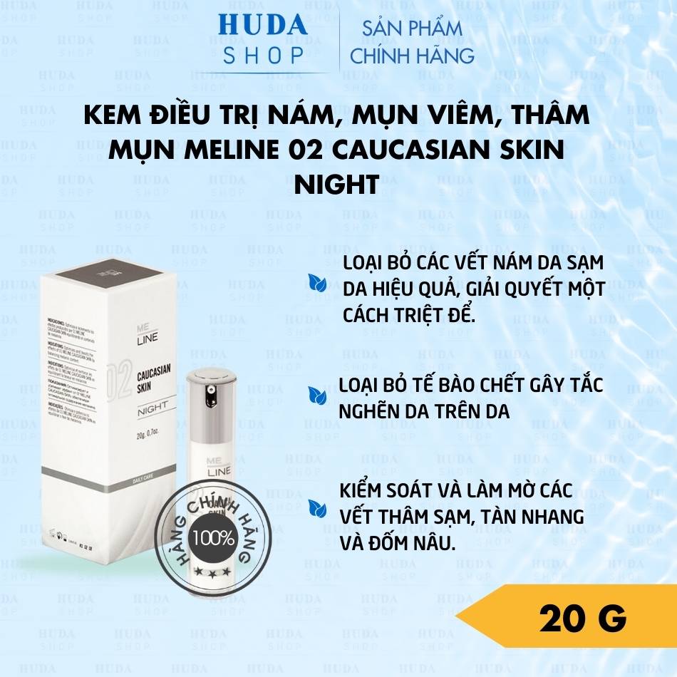 Kem điều trị nám, mụn viêm, thâm mụn Meline 02 Caucasian Skin Night